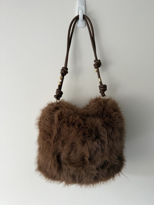 Faux Fur Shoulder Bag in Mocha Mousse