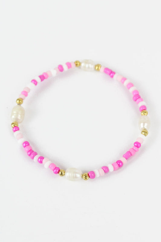 Pink Beaded Bracelet with Freshwater Pearls - My Doris