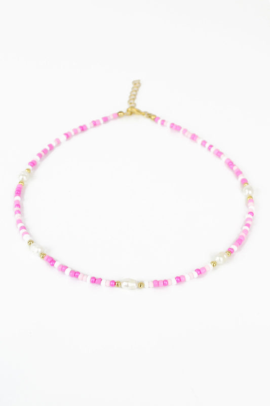 Pink Beaded Necklace with Freshwater Pearls - My Doris