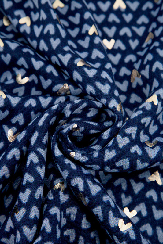 Navy Metallic Hearts Lightweight Scarf