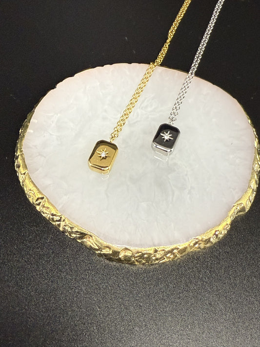 Rectangular Pendant Necklace with CZ Star in Gold - NOSTRUM