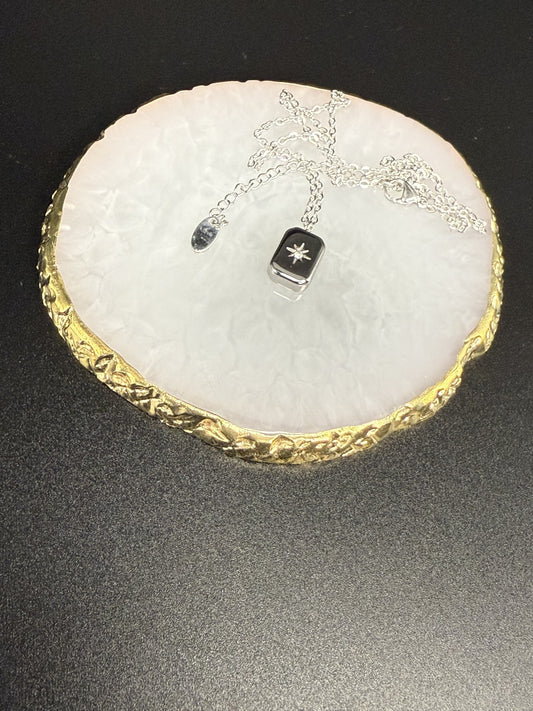 Rectangular Pendant Necklace with CZ Star in Silver - NOSTRUM