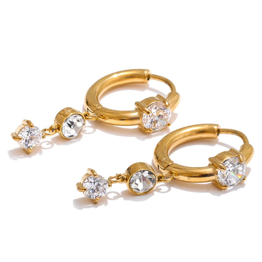Sparkling CZ Drop Hoop Earrings in Gold - NOSTRUM
