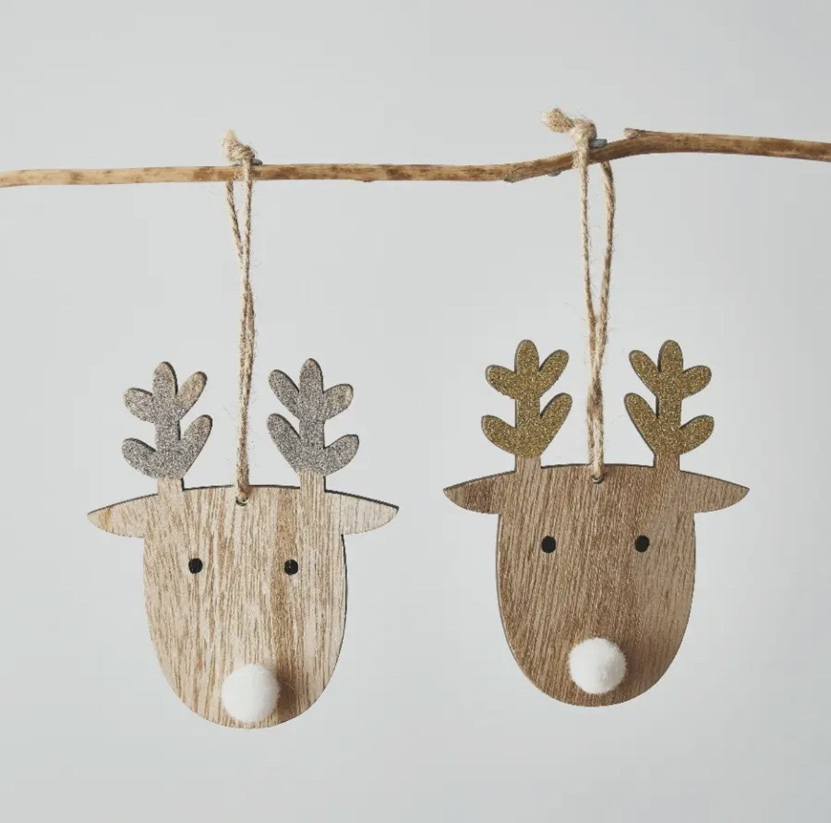 Wooden Hanging Reindeer with Glitter Antlers