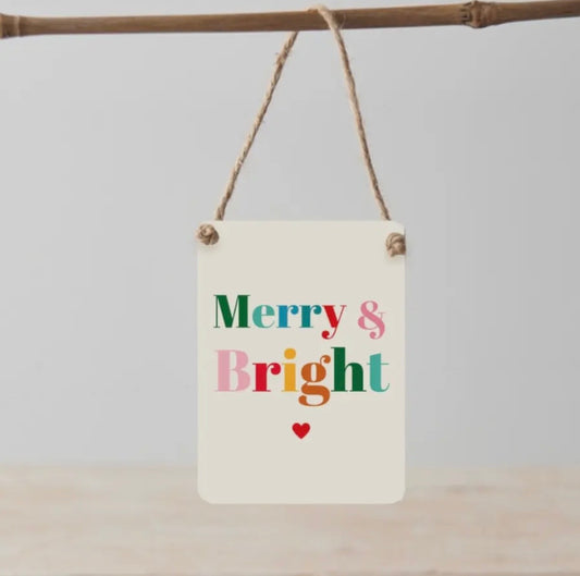 Merry & Bright Mini Metal Hanging Sign