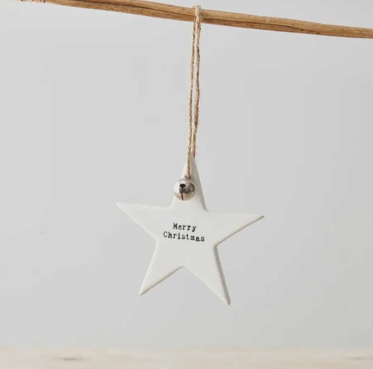Porcelain Embossed Merry Christmas Hanging Star