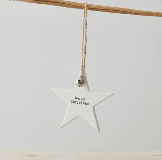 Porcelain Embossed Merry Christmas Hanging Star