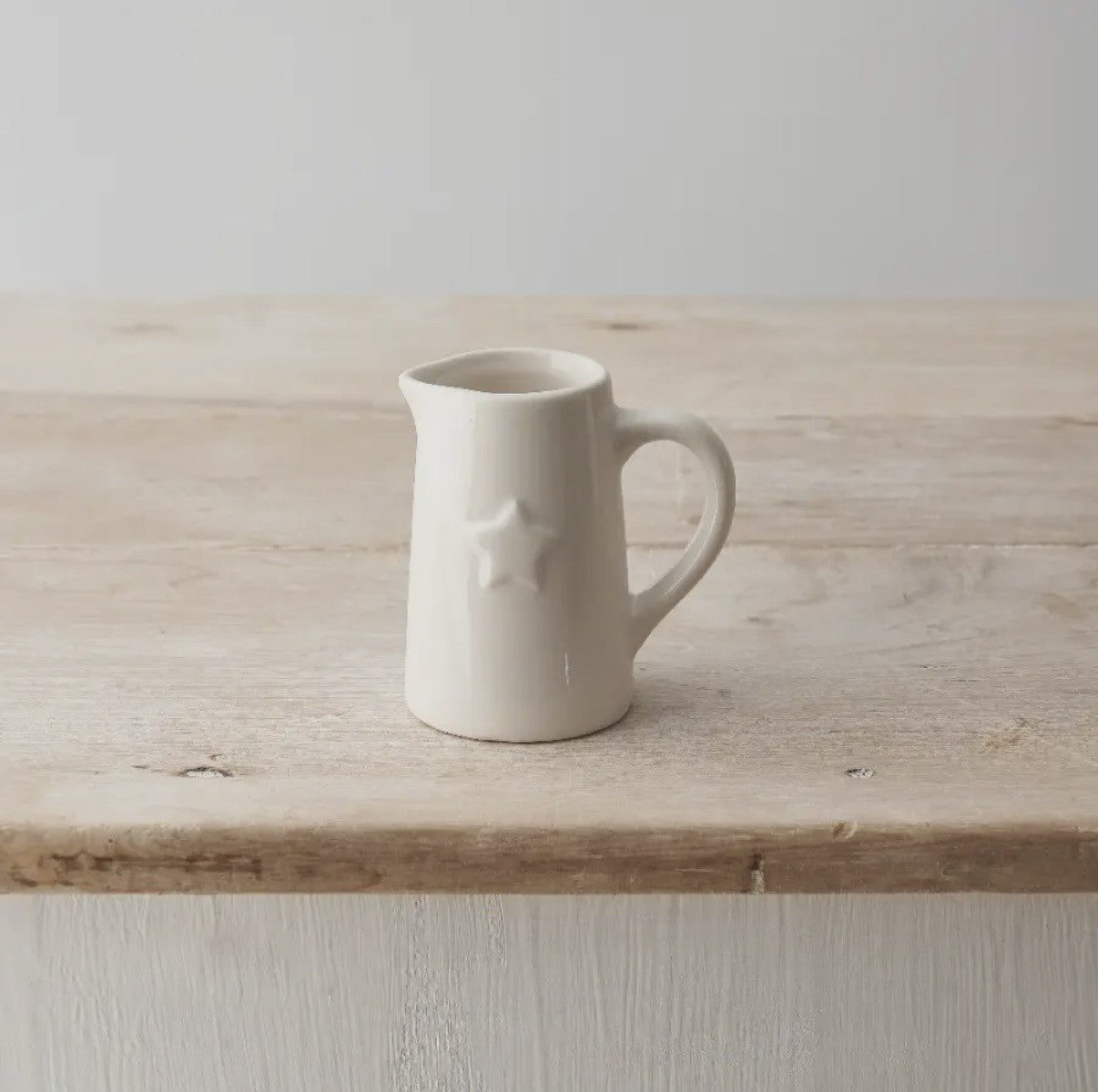 Small Ceramic White Jug with Embossed Star