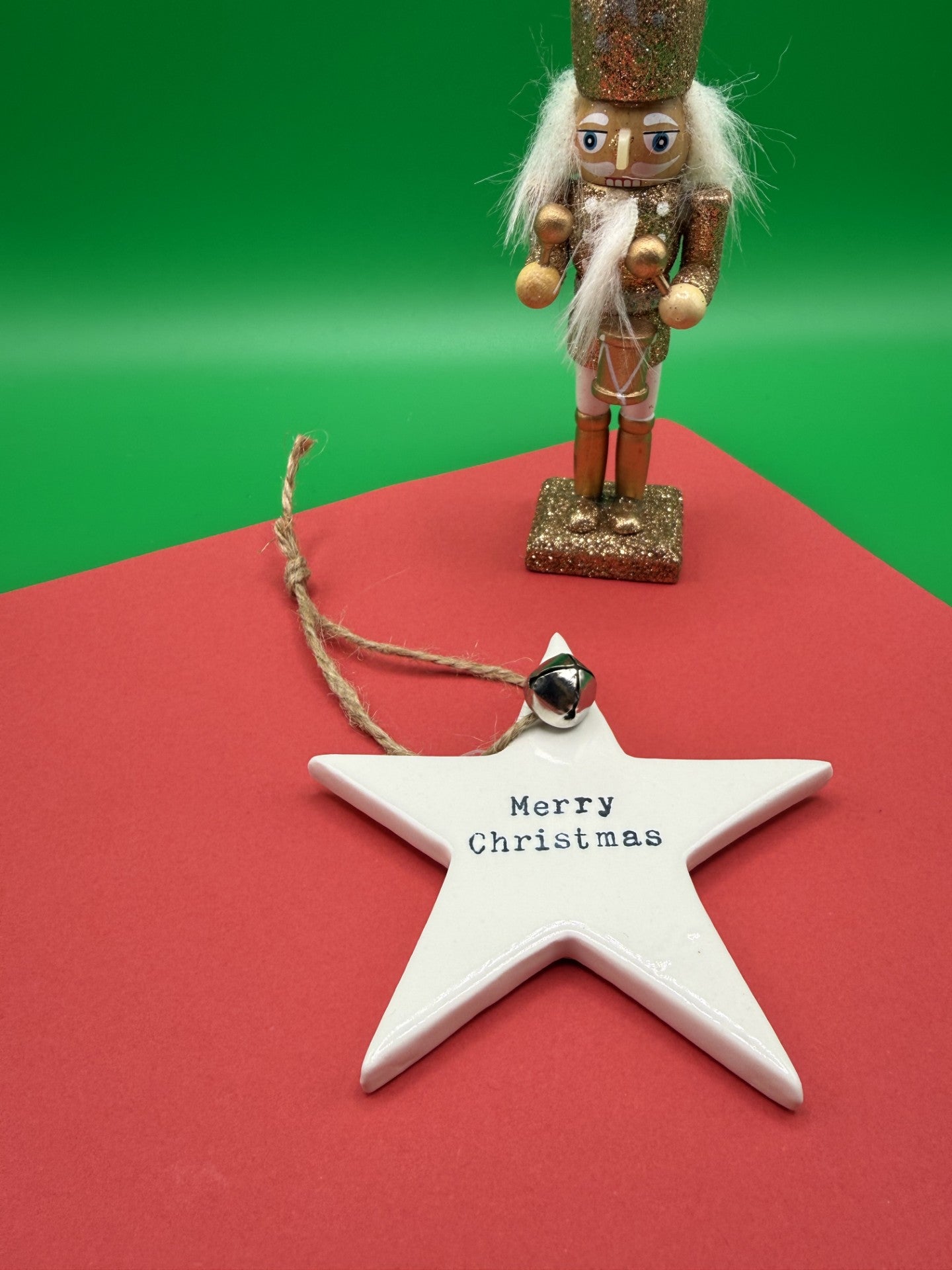 Porcelain Embossed Merry Christmas Hanging Star