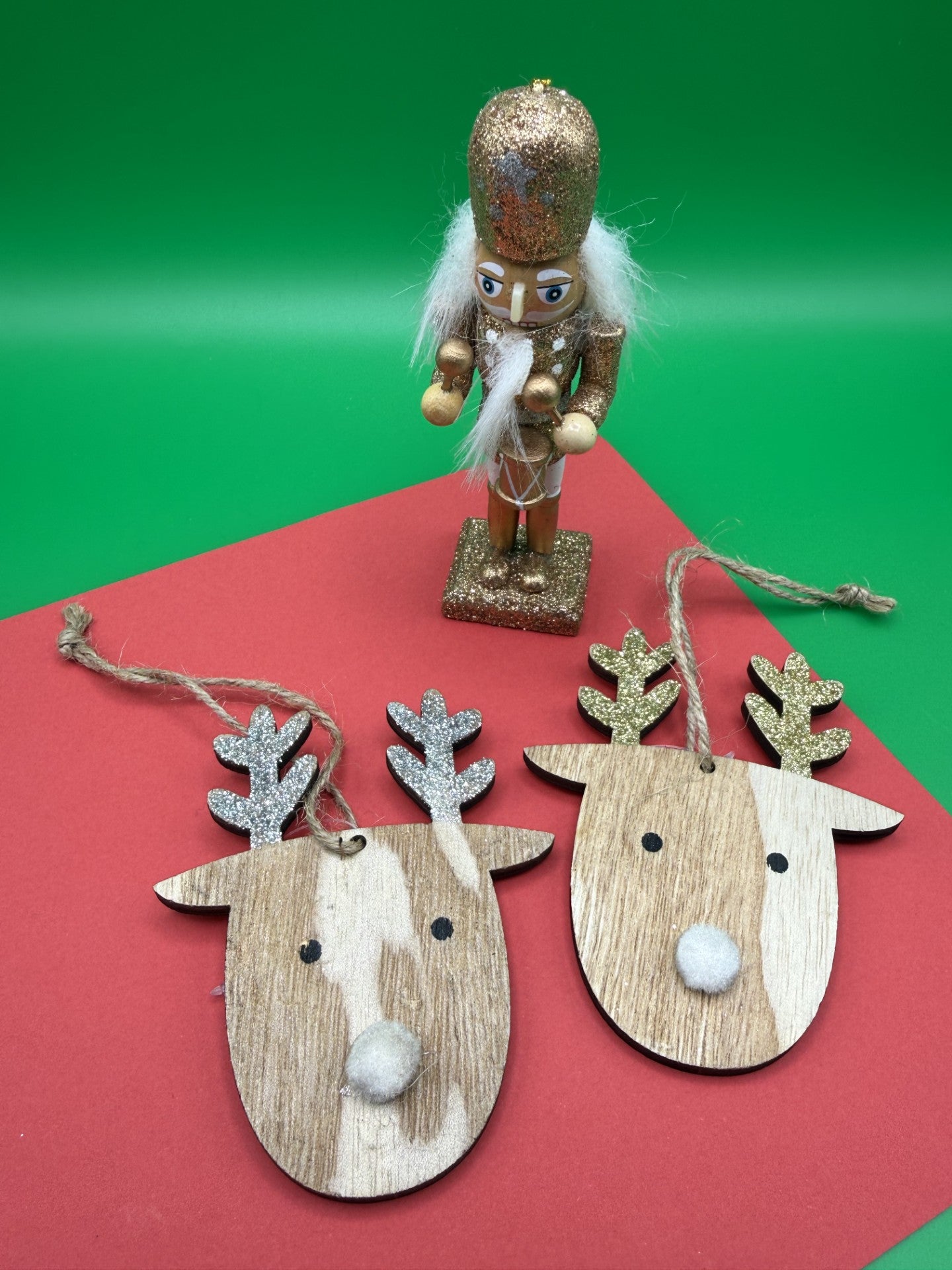 Wooden Hanging Reindeer with Glitter Antlers