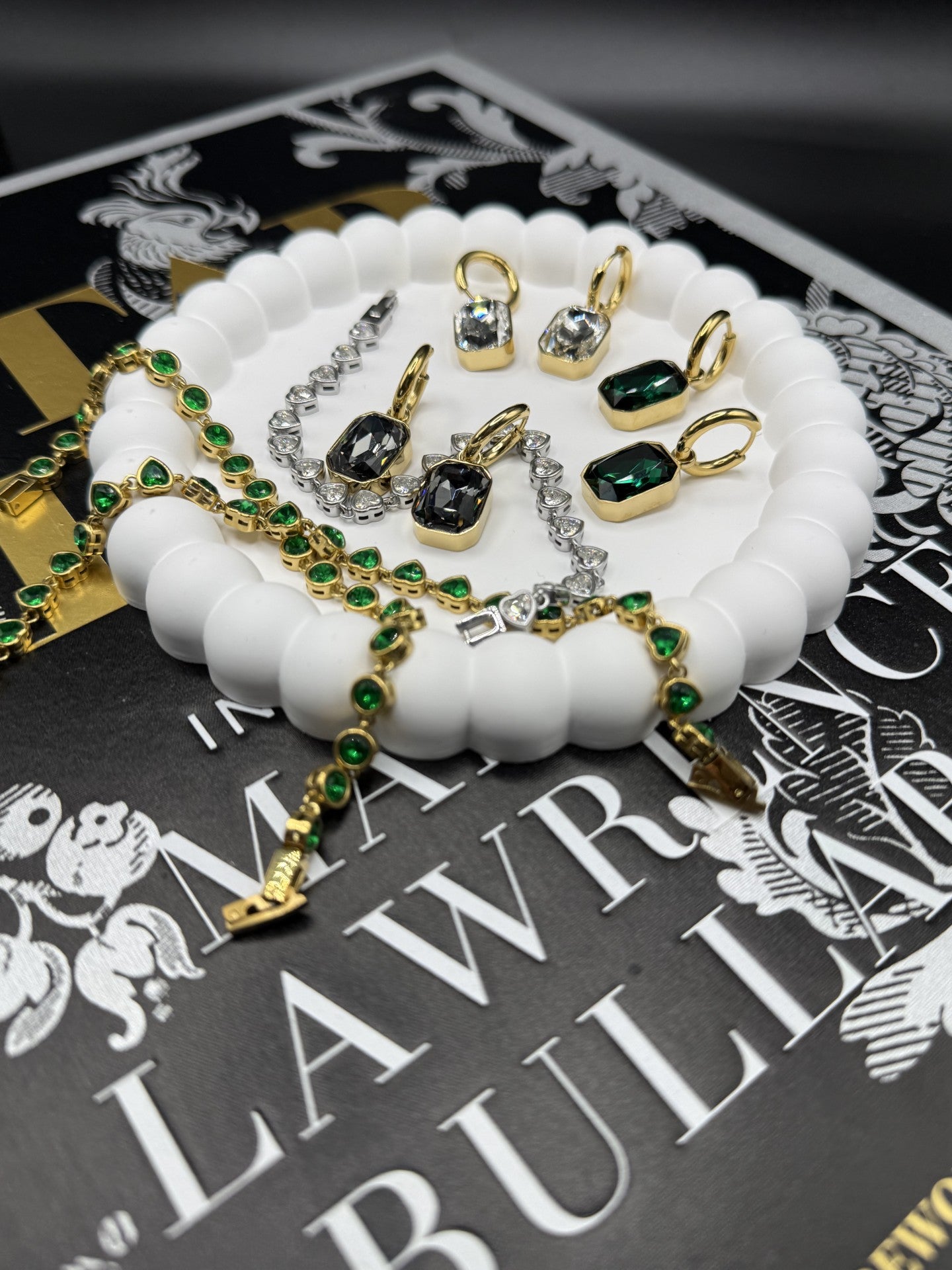 Emerald Celebration Crystal Drop Earrings in Gold - NOSTRUM