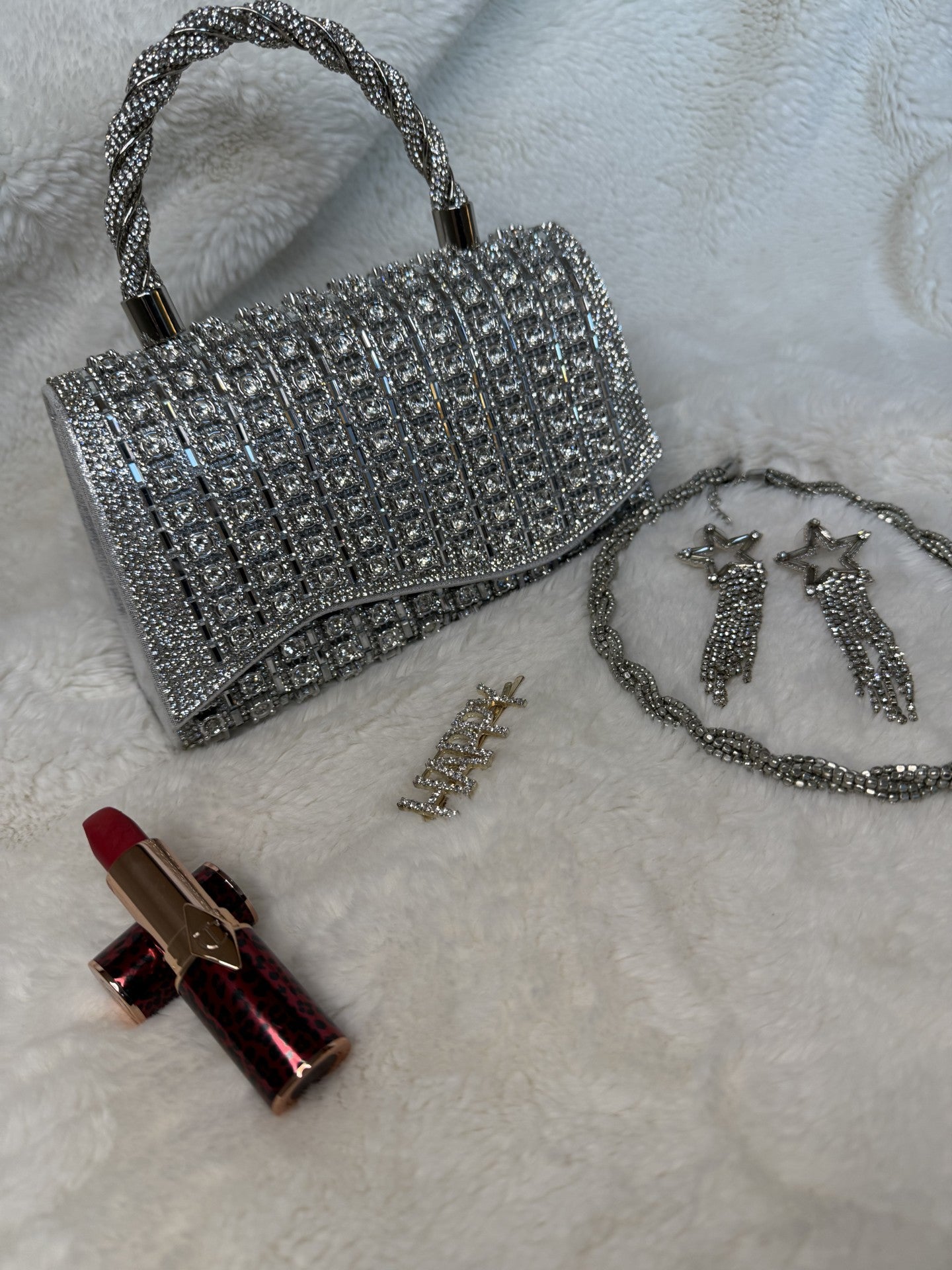 Structured Silver Sparkly Top Handle Bag